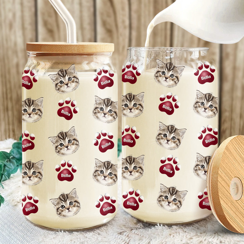 Custom Face Dog Cat With Paw Glass Can With Lid Gift For Dog Cat Lover HA75 898336