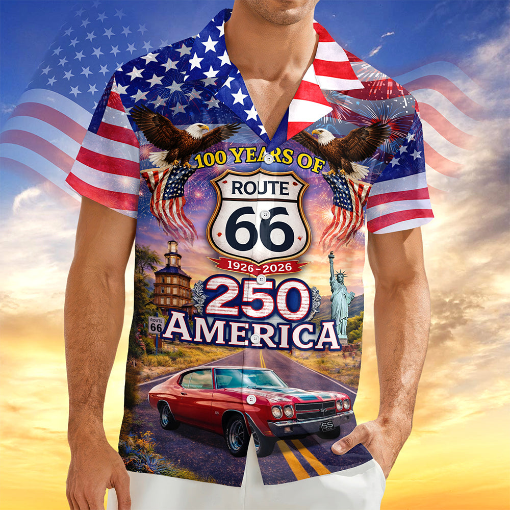 Celebrate 100 Years of Road Route 66 and America 250th Anniversary Custom Car Photo Hawaiian Shirt CH07 910378