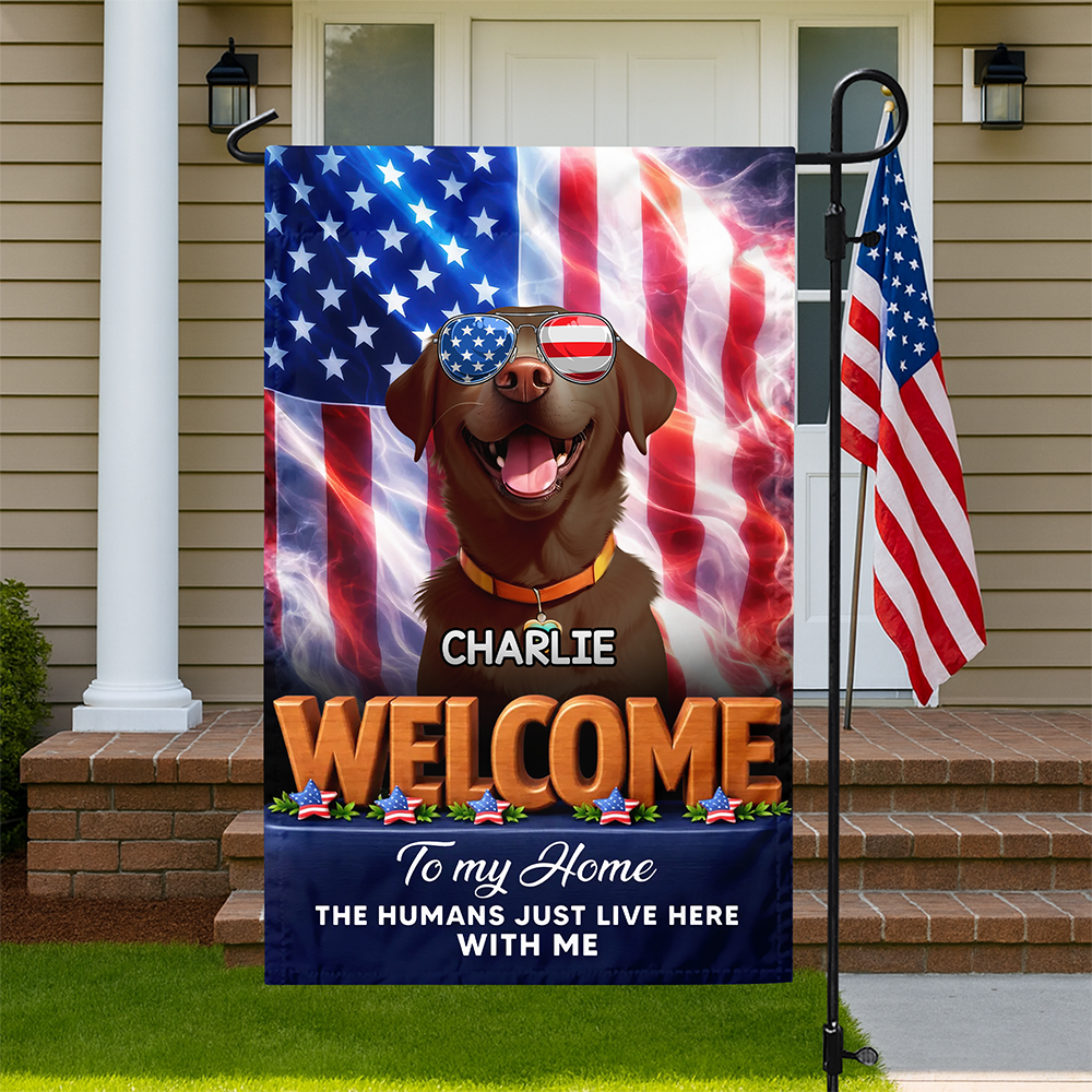 Custom Dog Clipart America Welcome To Our Home Garden Flag TH10 898703