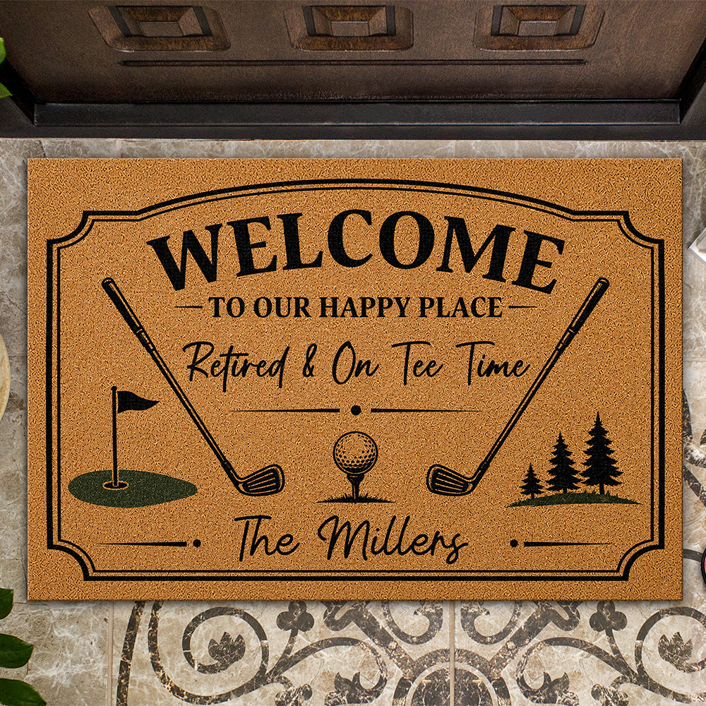 Custom Family Name Welcome To Our Happy Place Doormat For Golf Lover TH10 169859