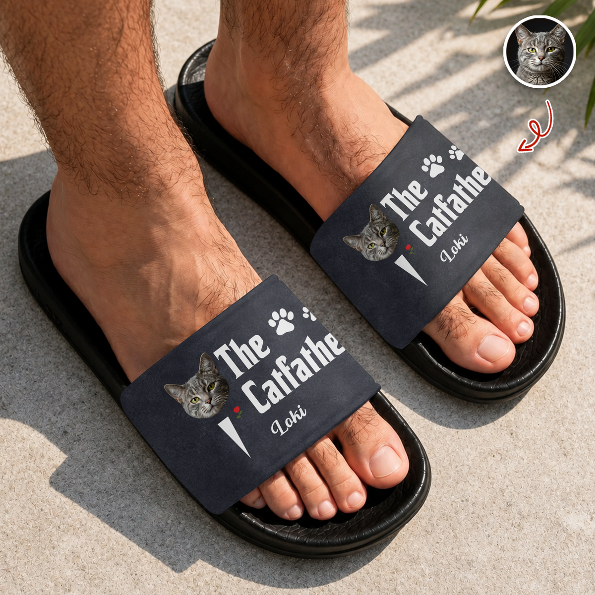 Custom Photo The Cat Father Funny Cat Dad Gift Slide Sandals - Gift For Cat Dad, Cat Lovers HO82 902610