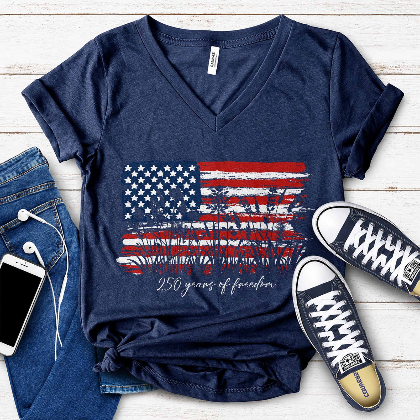 Wildflower 250 Years of Freedom Floral Patriotic Dark Shirt HO82 902716