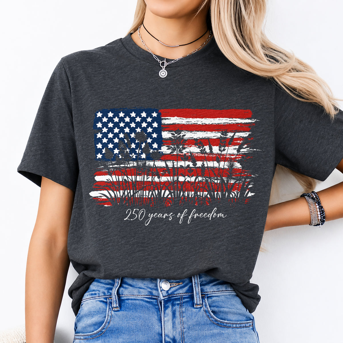Wildflower 250 Years of Freedom Floral Patriotic Dark Shirt HO82 902716