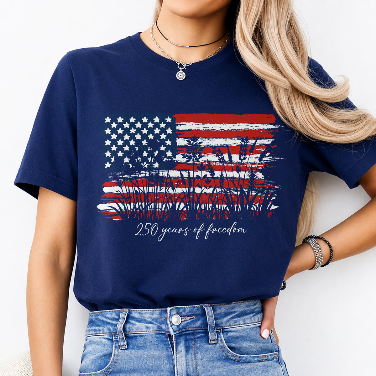 Wildflower 250 Years of Freedom Floral Patriotic Dark Shirt HO82 902716