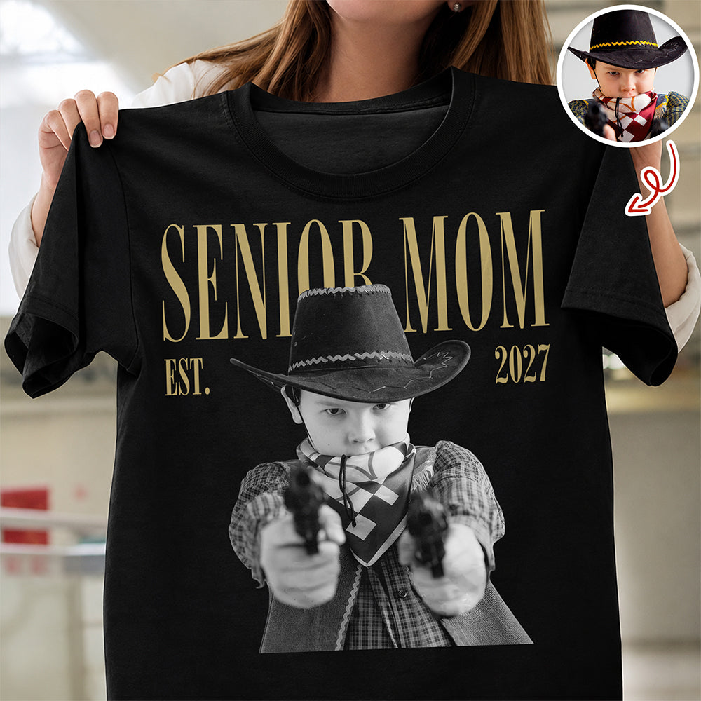Custom Vintage Photo Senior Mom EST. 2027 Dark Shirt - Personalized Class of 2027 Gift, Proud Family Gift HO82 903266