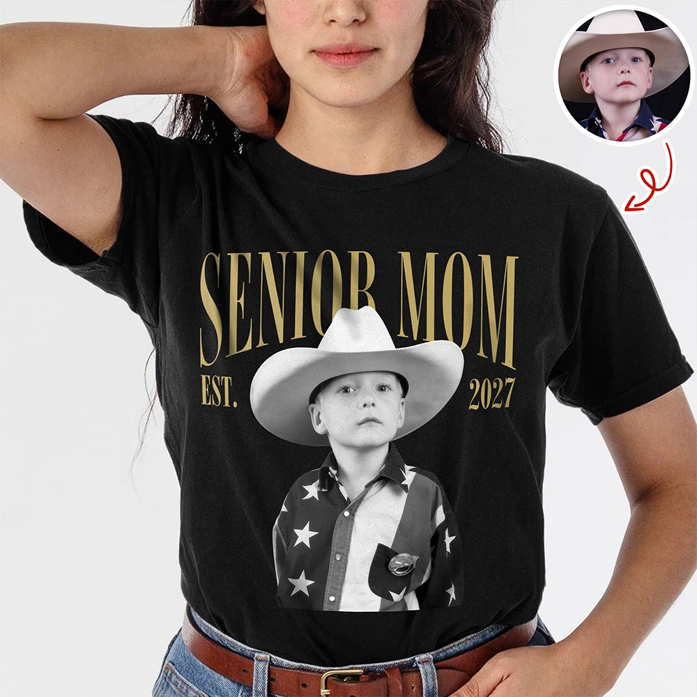 Custom Vintage Photo Senior Mom EST. 2027 Dark Shirt - Personalized Class of 2027 Gift, Proud Family Gift HO82 903266