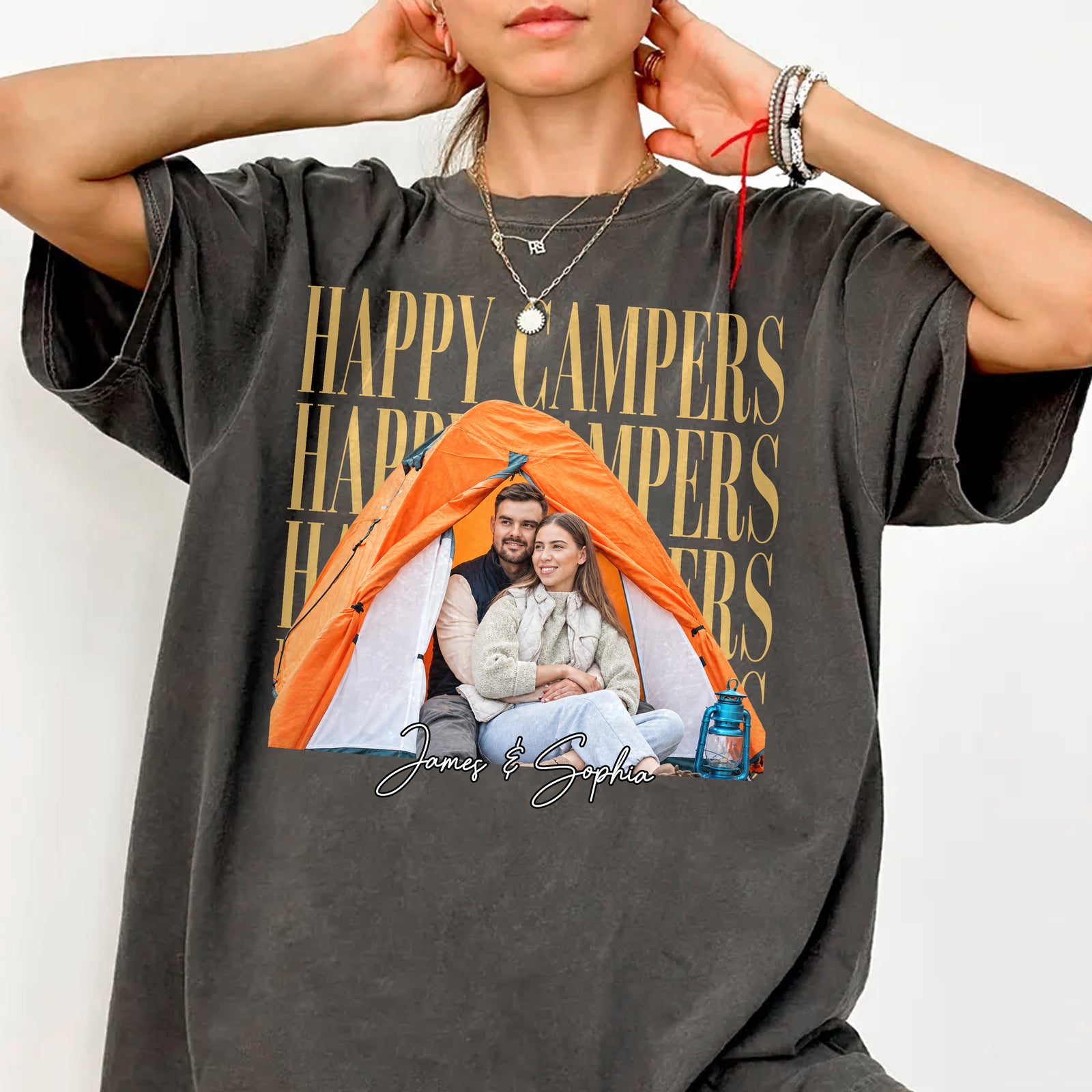 Custom Family Photo Vintage Happy Camper Comfort Shirt - Personalized Family Camping Gift TH10 170153