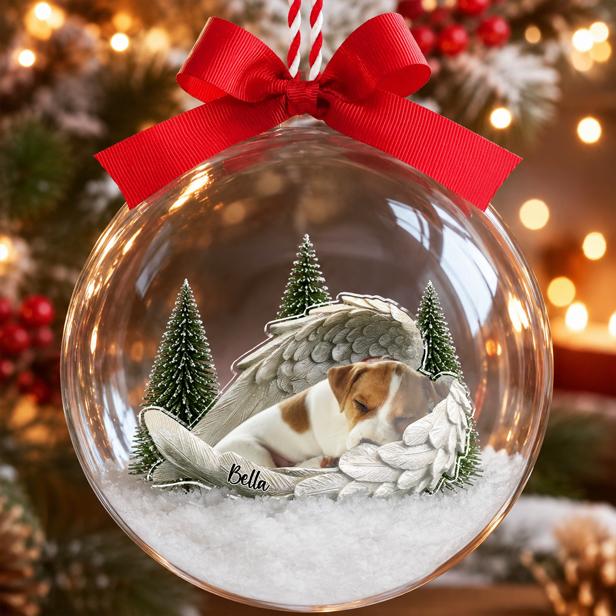 Custom Photo Pet Within Angel Wings Memorial Dog Cat 3D Acrylic Ball Ornament, Snow Globe Ornament For Pet Lovers HO82 903434