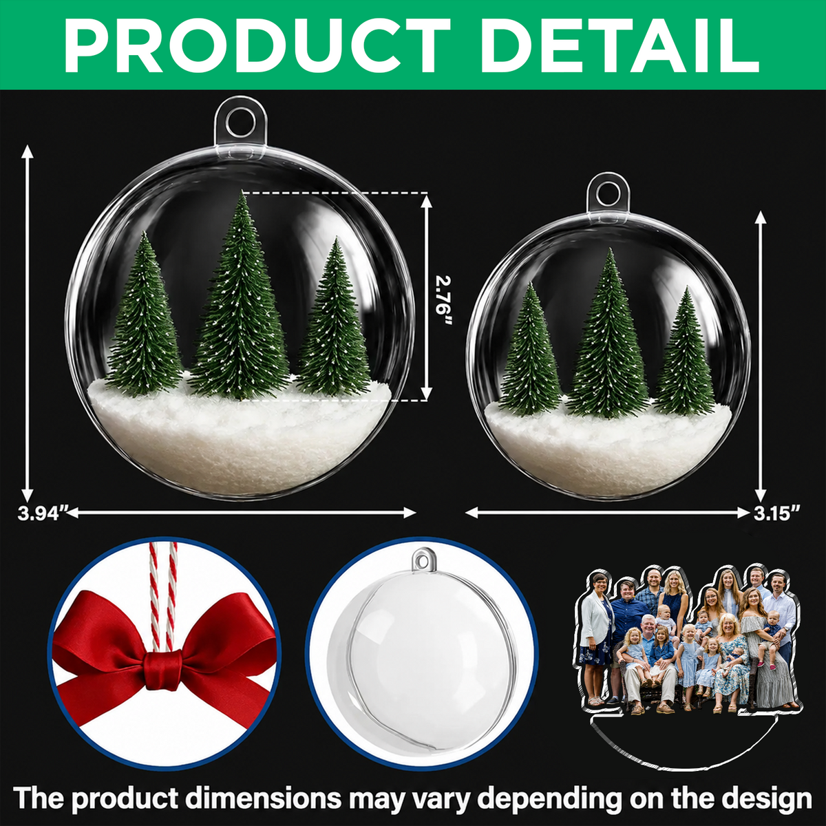Custom Photo Family Christmas 3D Acrylic Ball Ornament, Snow Globe Ornament HO82 903438