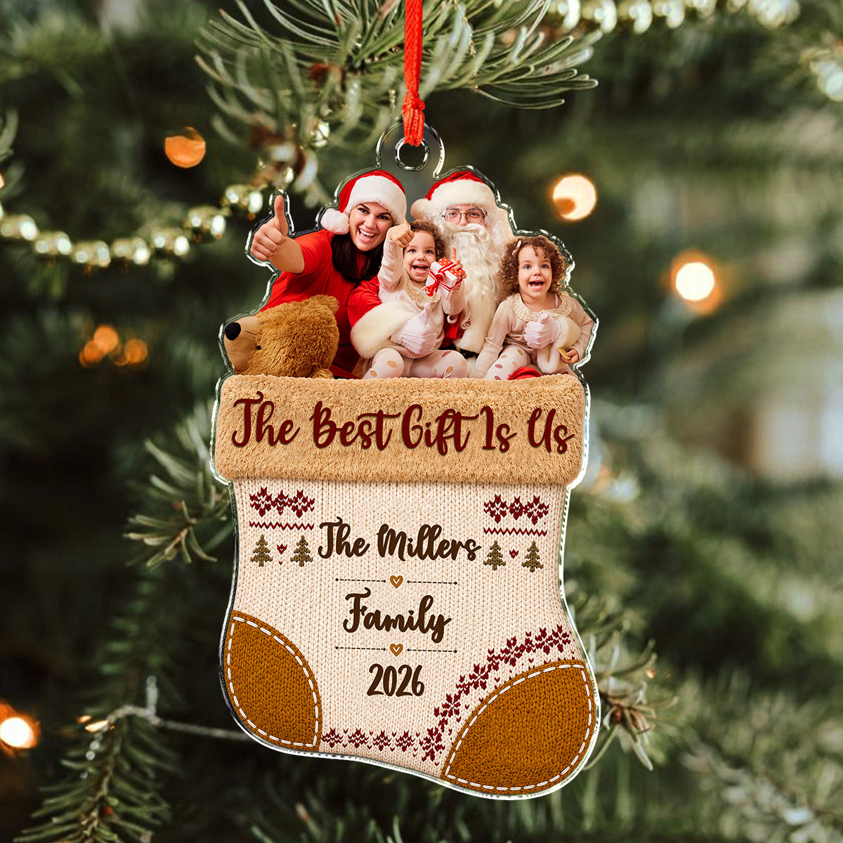 Custom Family Photo Christmas Stocking Acrylic Ornament, Personalized Holiday Keepsake LM32 669867