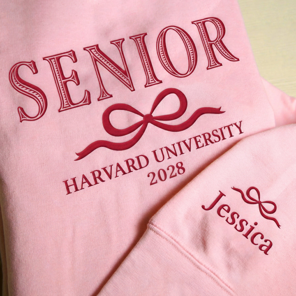 Custom Senior With Coquette Bow Sleeve Embroidered Sweatshirt LM32 893099