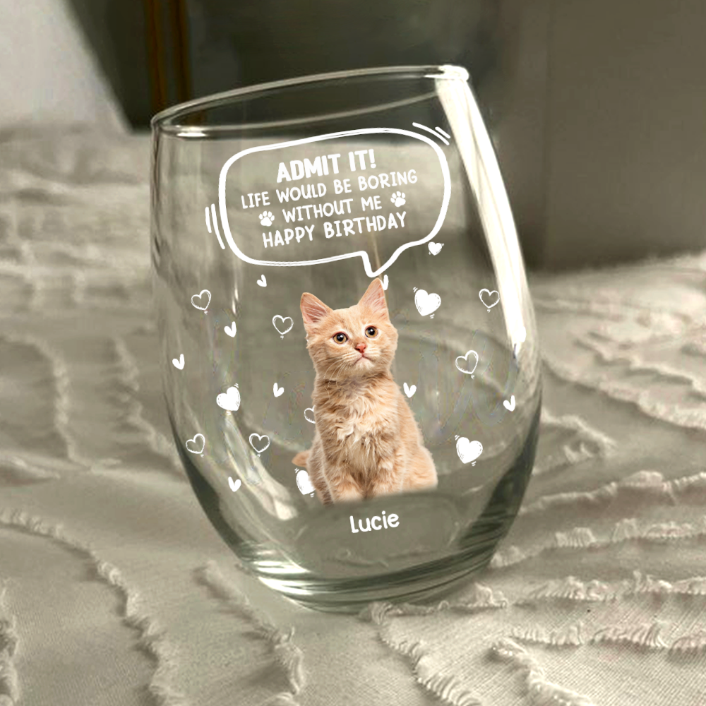 Custom Photo Life Would Be Boring Without Me Cat Wine Glass HA75 892304