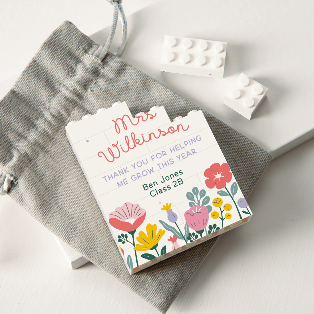 Custom Name Floral Thank You Teacher Building Brick Block TH10 170203