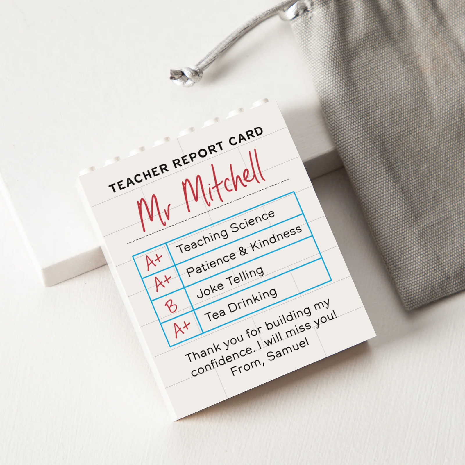 Personalized Teacher Report Card Building Brick Block TH10 170201