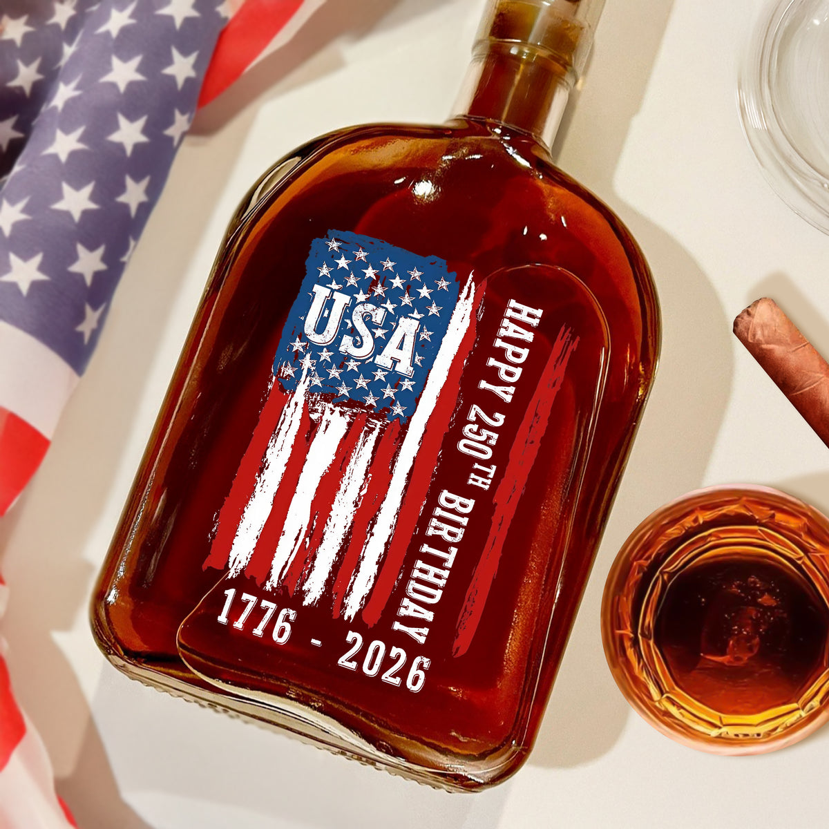 Happy 250th Birthday America Flag Whiskey Bottle LM32 895291