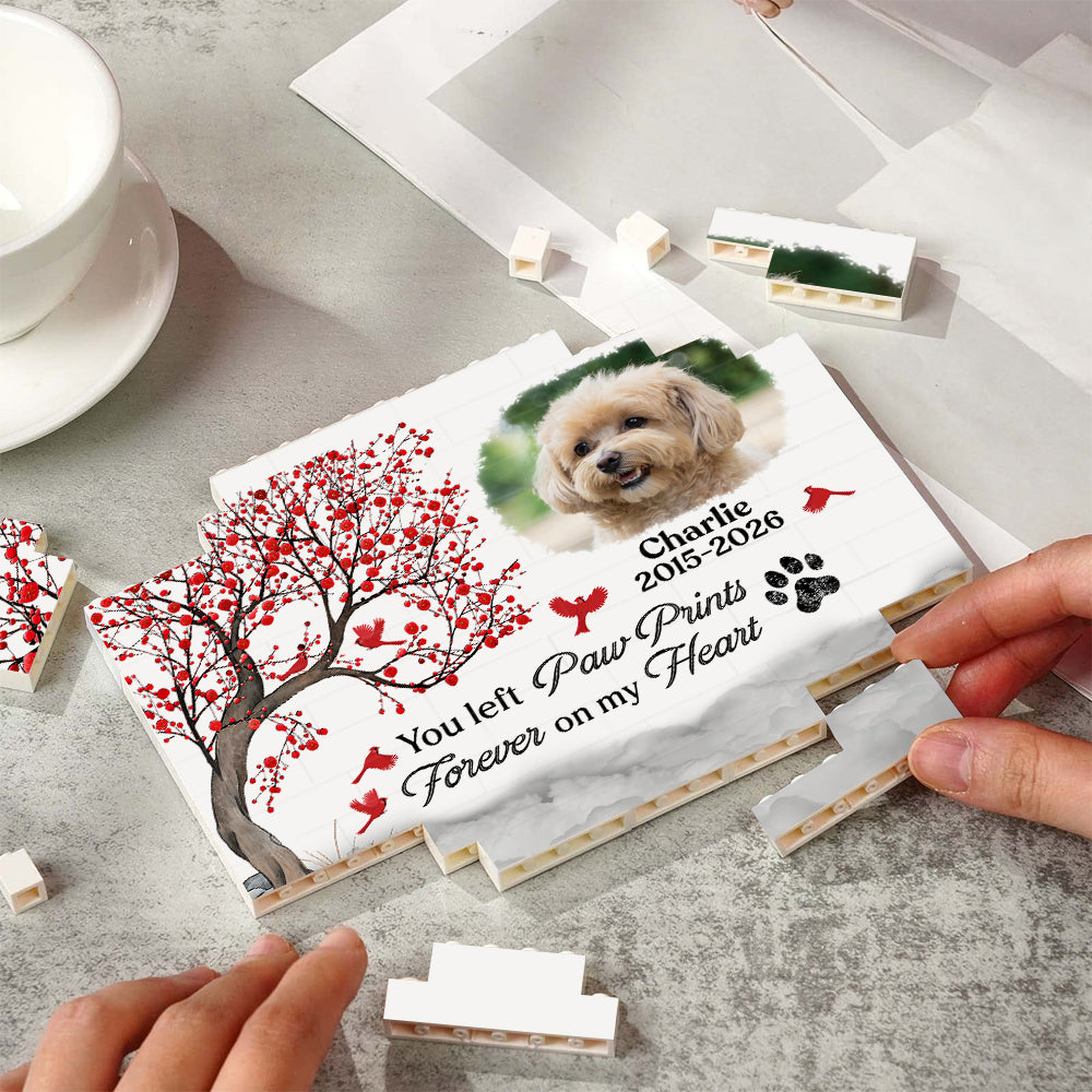 Custom Photo You Left Paw Prints On My Heart Building Block - Personalized Pet Memorial Gift CH07 911646