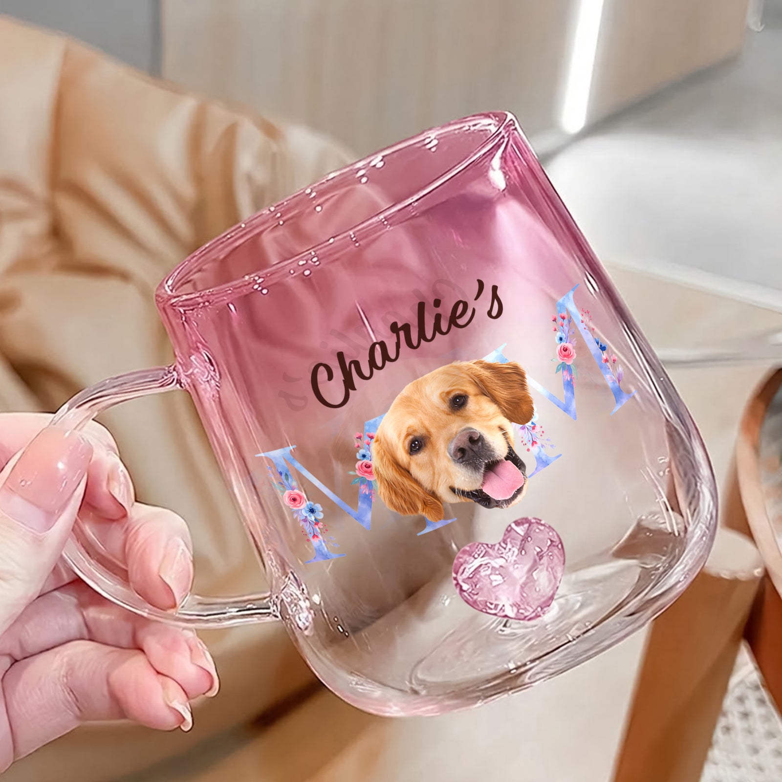 Custom Photo Mom With Floral Pink Gradient Glass Mug - Gift For Grandma, Mom, Mother's Day HO82 901762