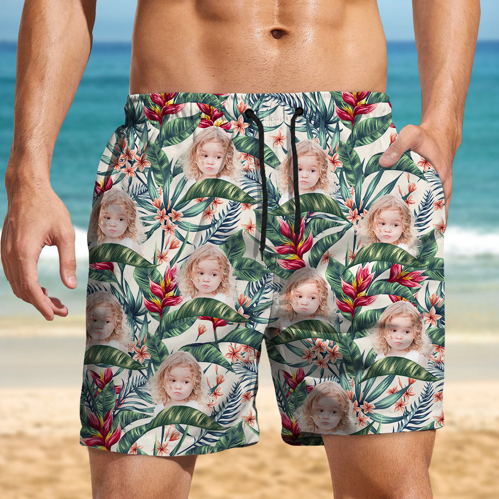 Custom Human Photo Hawaii In The Air Family Man's Beach Short HO82 894274