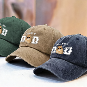 Custom Photo Dog Cat Dad Washed Denim Baseball Cap HA75 892466