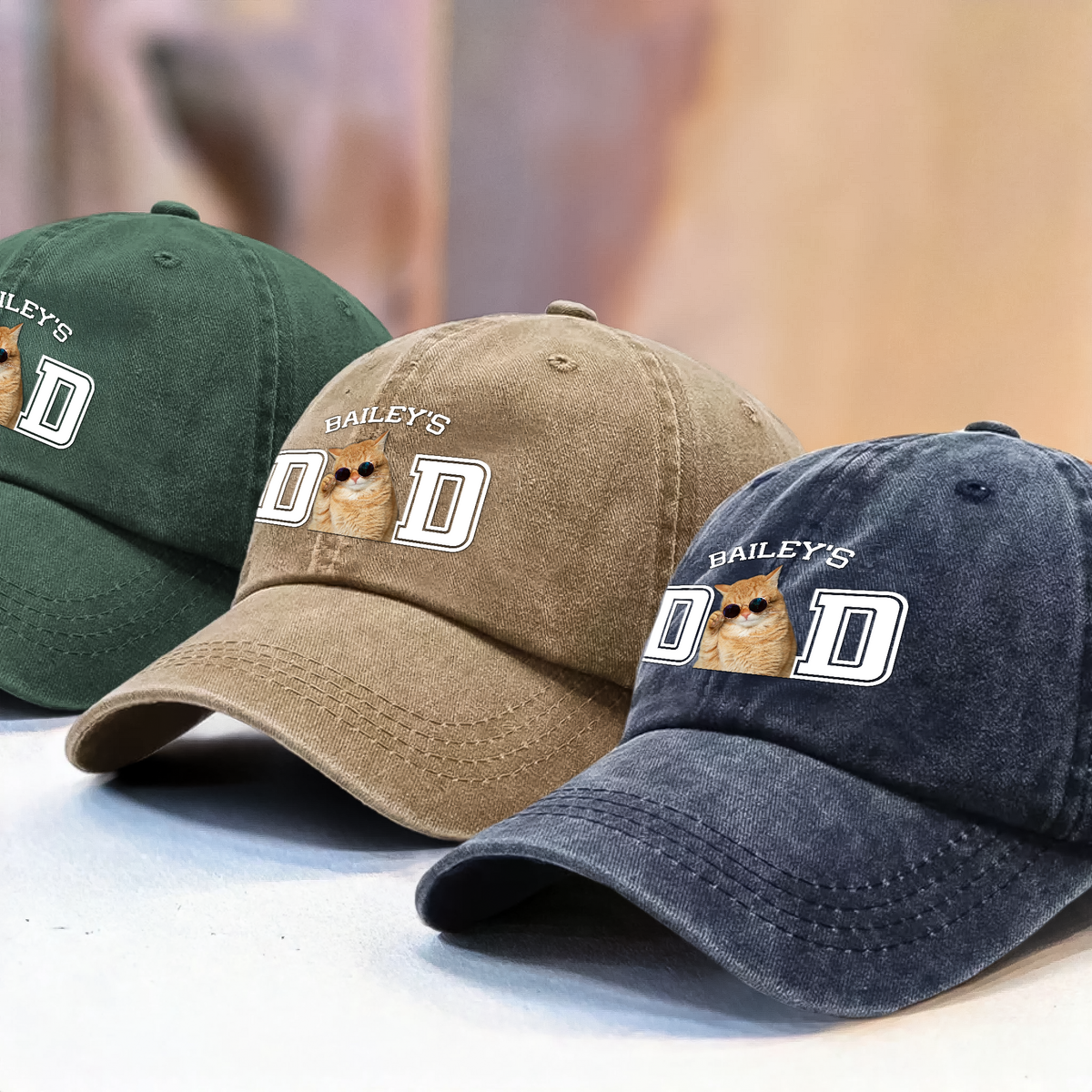 Custom Photo Dog Cat Dad Washed Denim Baseball Cap HA75 892466