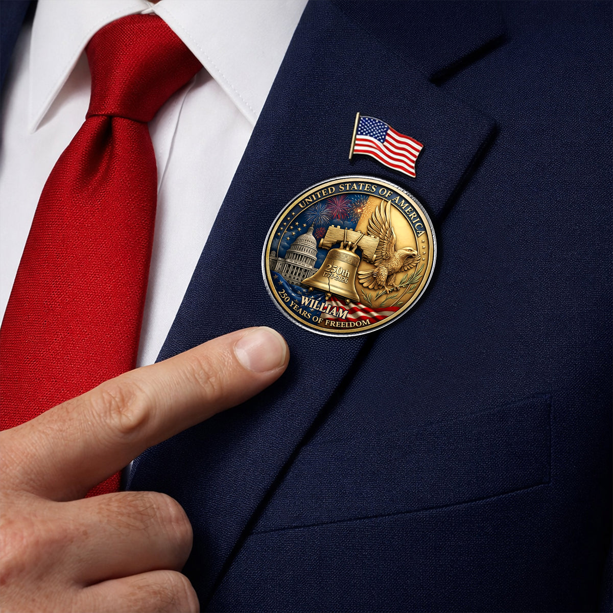 Custom Name USA 250 Years Of Freedom 1776-2026 Liberty Bell & Eagle Badge Acrylic Pin HO82 901822