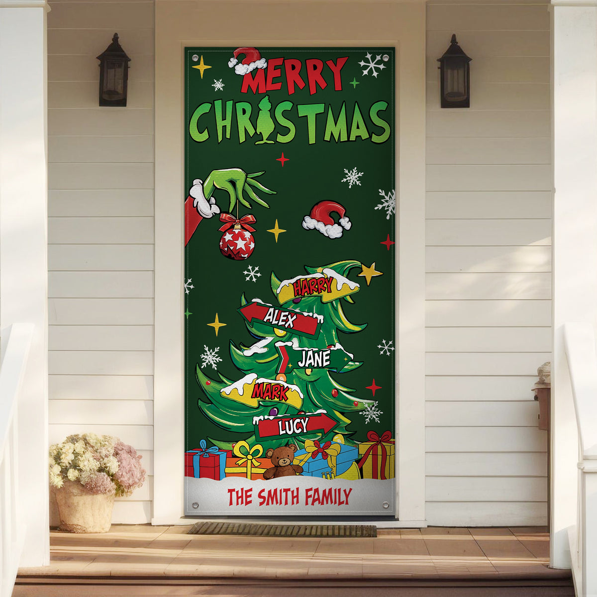 Custom Family Name Merry Grinchmas Door Cover CH07 899968