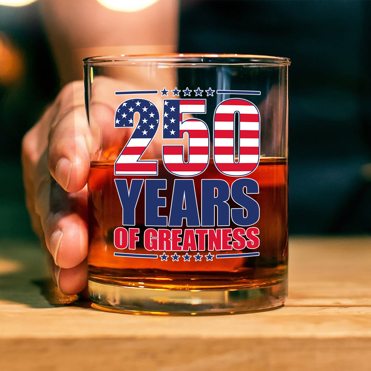 250 Years of Greatness USA Flag Patriotic 1776-2026 Anniversary Whiskey Glass LM32 895223