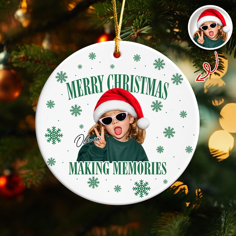 Custom Photo Merry Christmas Making Memories Ceramic Ornament - Gift For Christmas, Family Gift HO82 903310