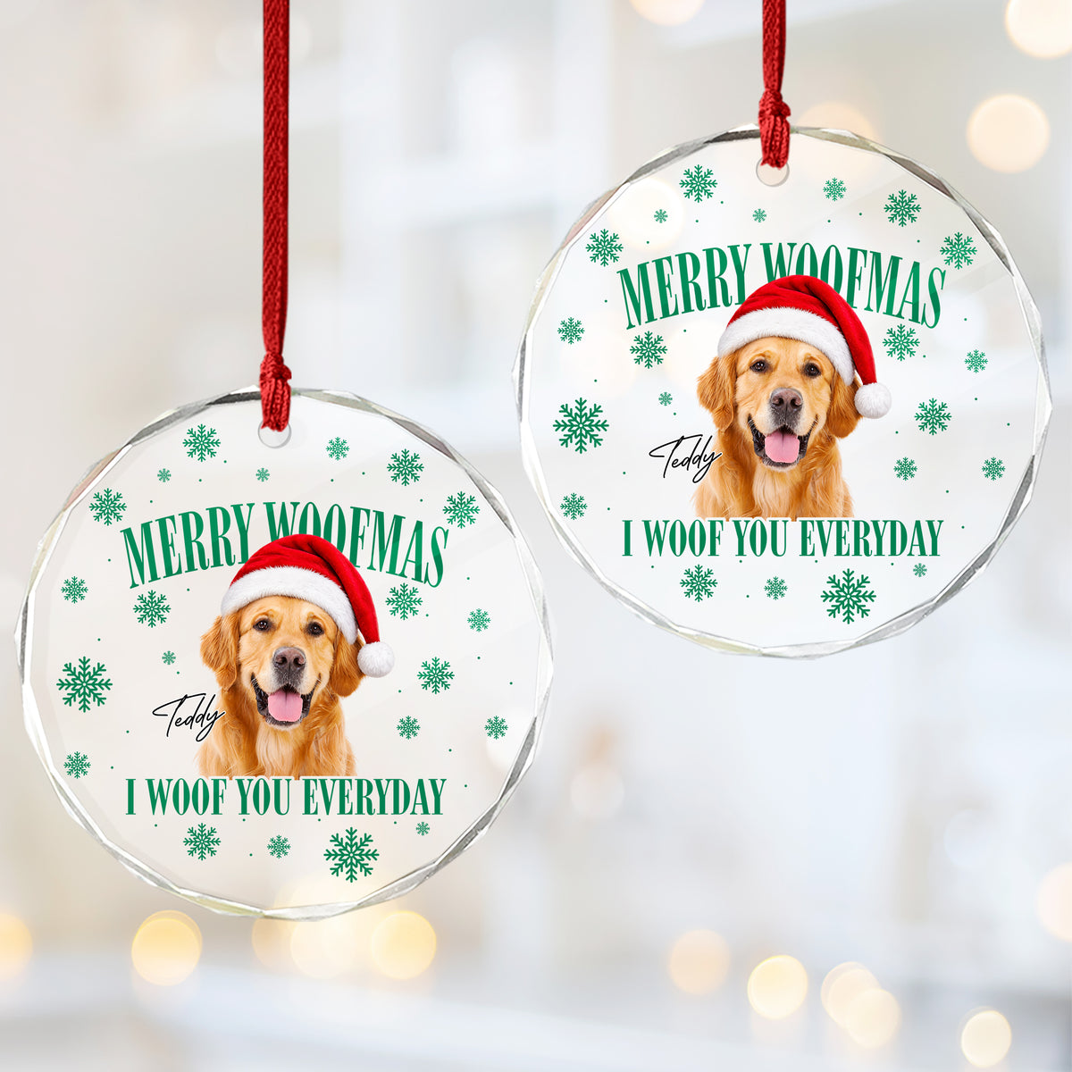 Custom Dog Photo Merry Woofmas Glass Ornament - Gift For Christmas, Dog Lovers Gift HO82 903312