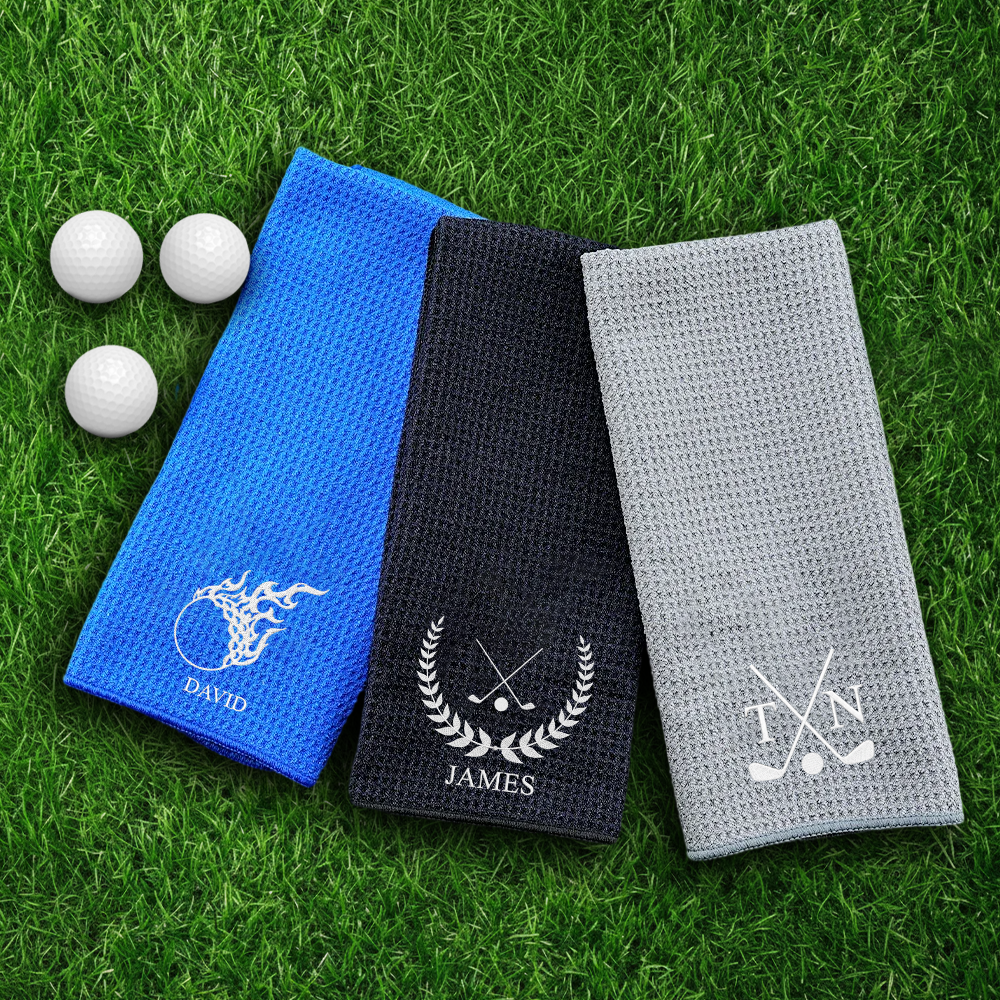 Personalised Embroidered Quick Dry Microfiber Waffle Golf Towel with Monogram and Carabiner Clip Golf Accessory Birthday Gift for Golf Lovers HO82 900774