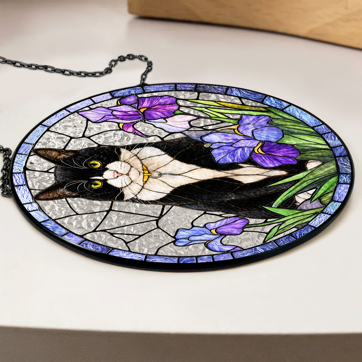 Custom Dog Cat Portrait Photo Stained Glass Suncatcher, Pet Memorial Gift LM32 669525