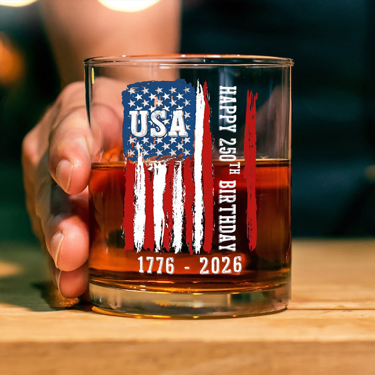 Happy 250th Birthday America Flag Patriotic Whiskey Glass LM32 895289