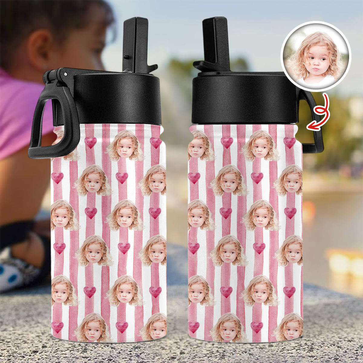 Custom Photo Baby Face Personalized Kid Water Bottle Back To School Gift HA75 921720