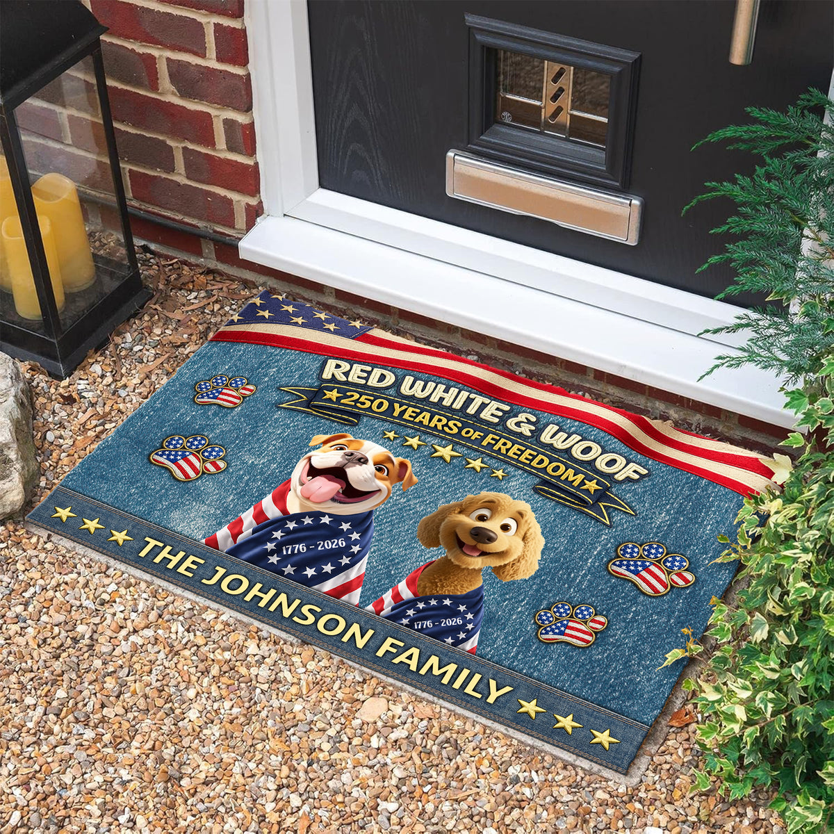 Custom 3D America Dog Red White Woof Doormat – Patriotic 250 Years of Freedom LM32 899221