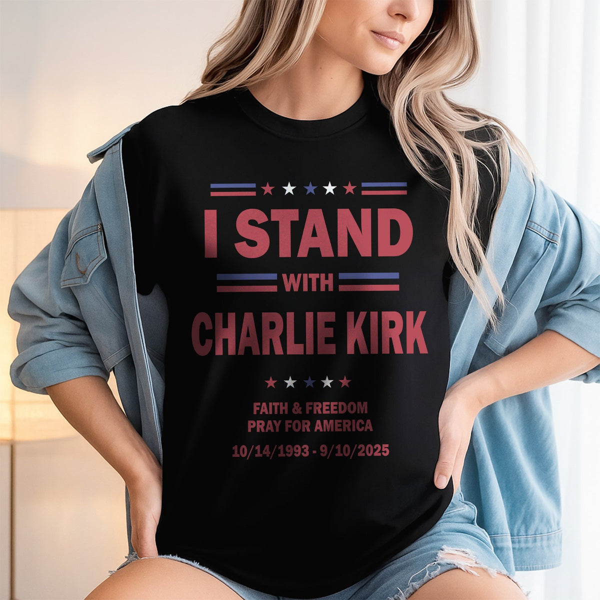 I Stand With Charlie Kirk, Faith & Freedom Dark Shirt LM32 65483