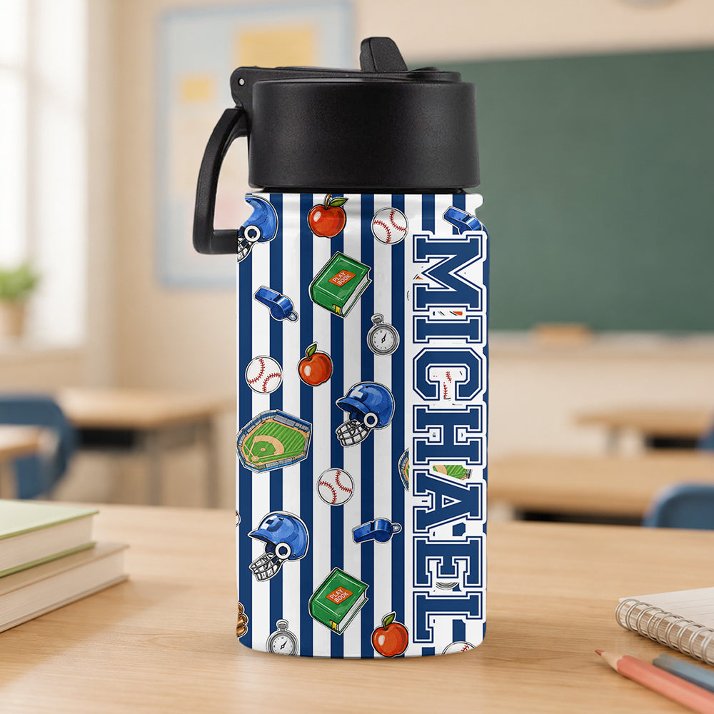 Personalized Basketball/ Football/ Baseball Kid Water Bottle With Straw Back To School HA75 921876