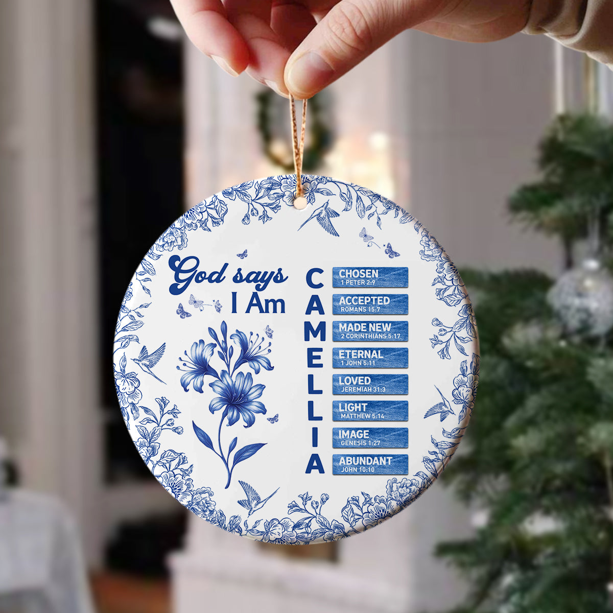 Custom Name Letter And Flower Toile De Jouy Style God Says I Am Ceramic Ornament LM32 895399