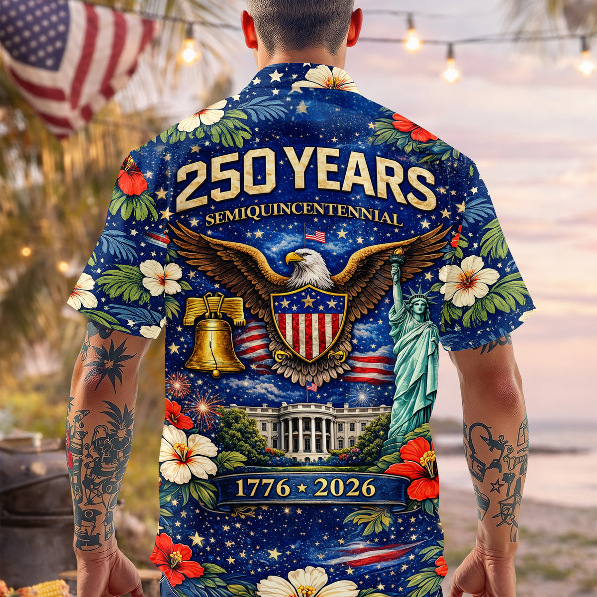 Custom Name 250 Years Semiquincentennial Eagles Tropical Hawaii Shirt LM32 899109