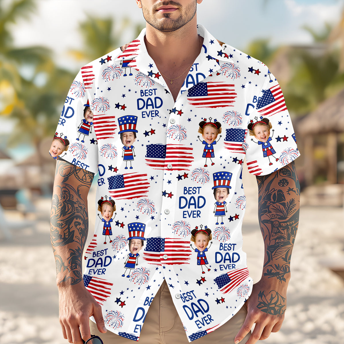 Custom Photo Best Dad Ever With American Flag Hawaii Shirt LM32 668905