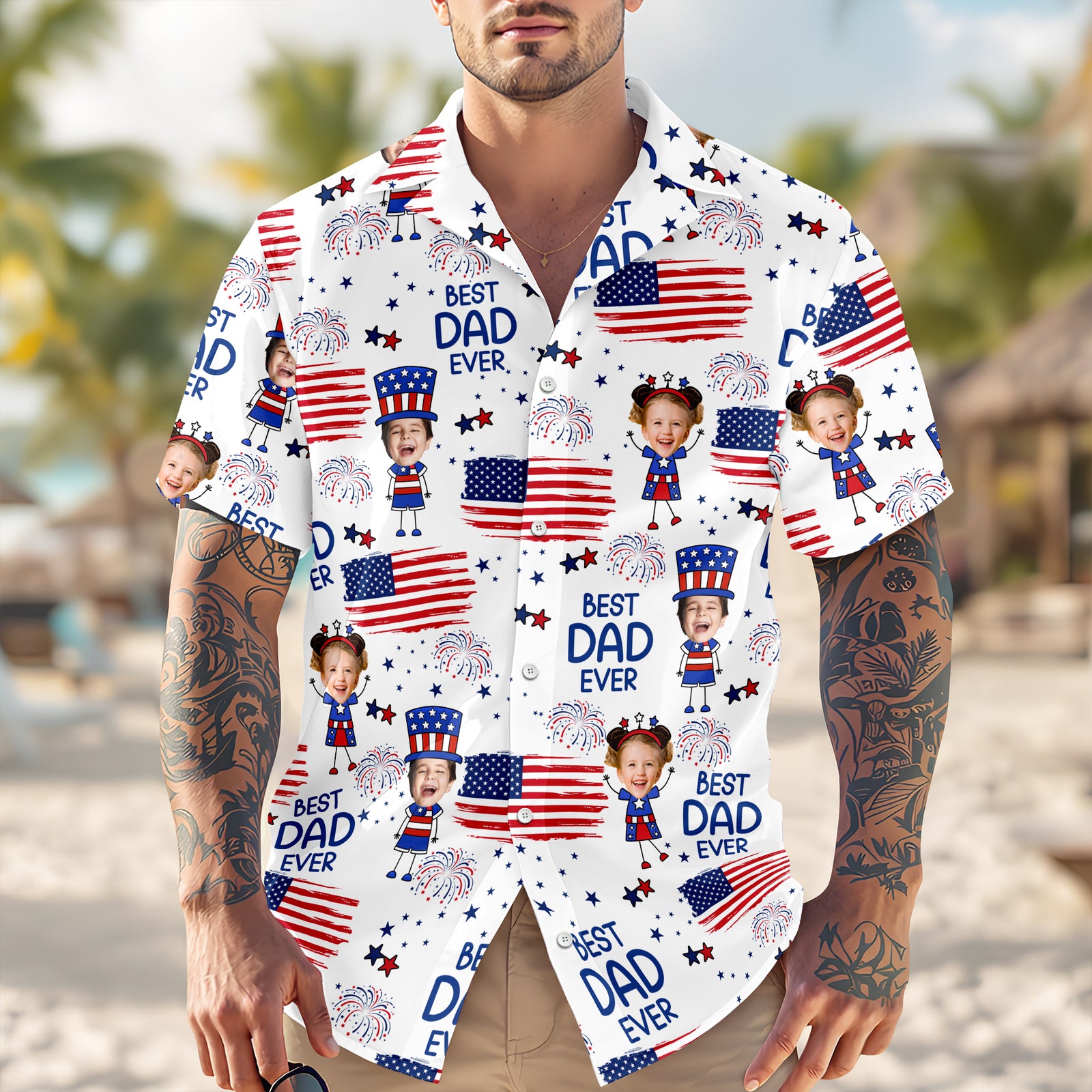 Custom Photo Best Dad Ever With American Flag Hawaii Shirt LM32 668905