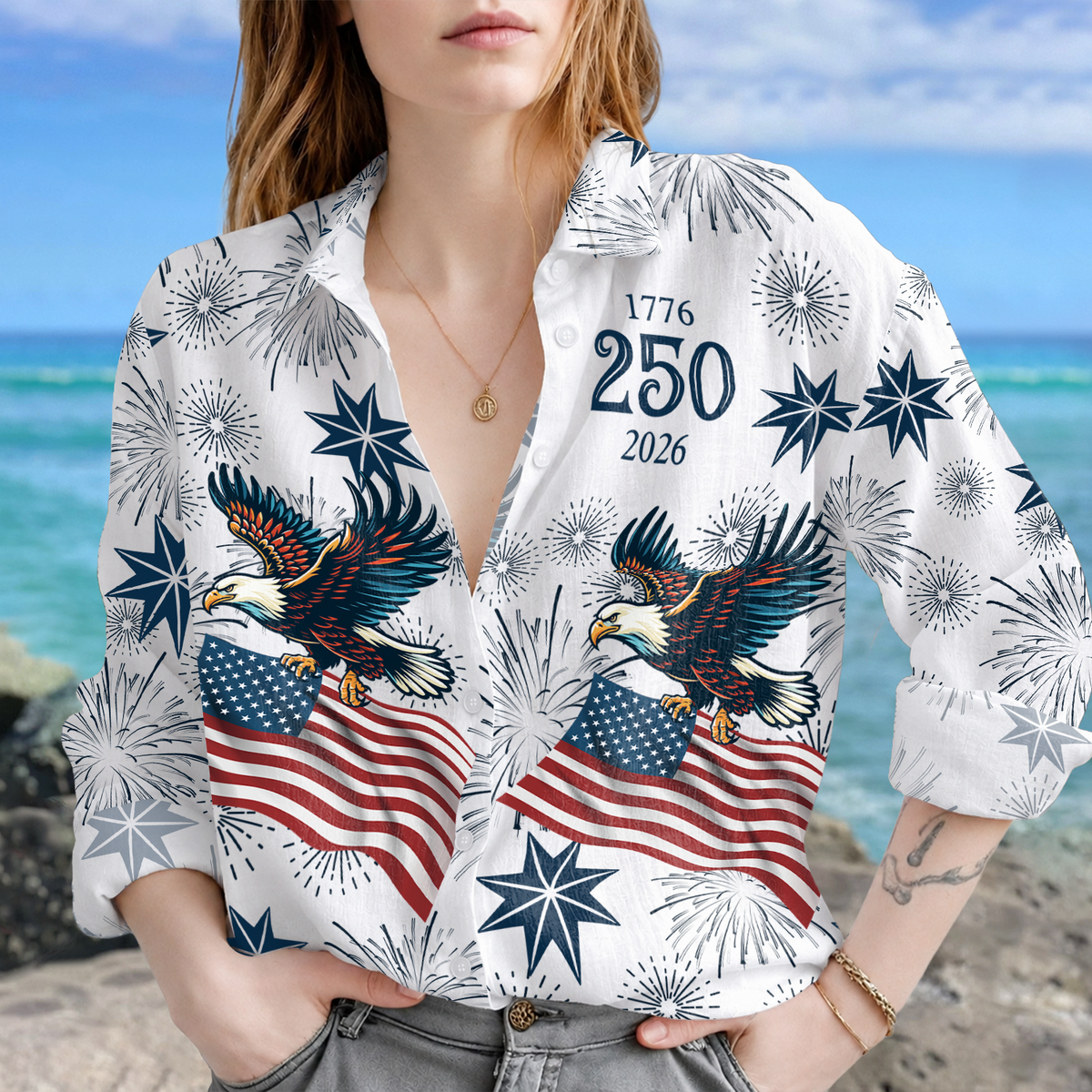 Personalized USA 250 Anniversary Eagle 1776-2026 Blouse Shirt CH07 911744
