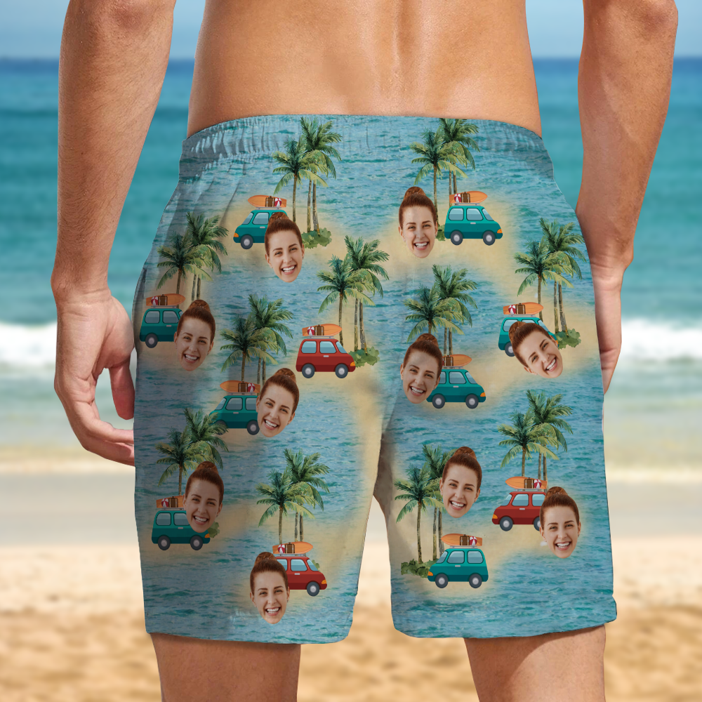 Custom Cute Face Island Vacation Summer Vibe Beach Short LM32 893527