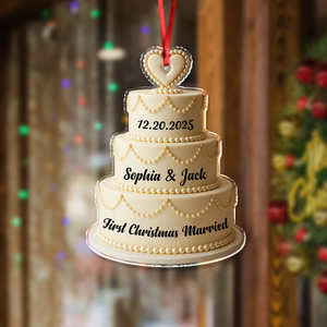 Personalized Wedding Cake - First Christmas Married Acrylic Ornament HA75 892976
