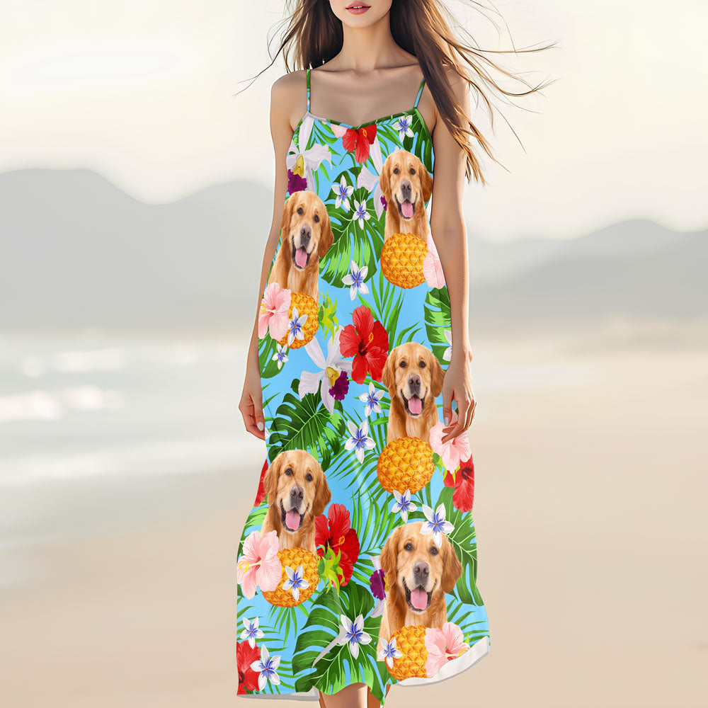 Custom Photo Dog Women's V-Neck Cami Maxi Dress HO82 893616