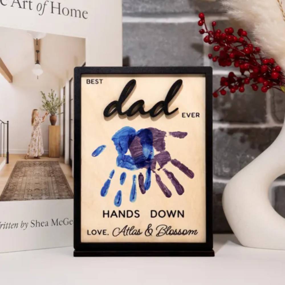 Personalized Hands Down Best Dad Ever 2-Layered Wooden Plaque - Father's Day Gift HO82 902554