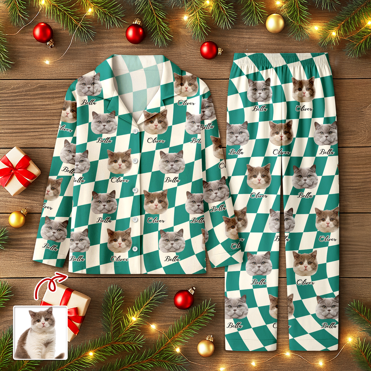Custom Cat Photo Checker Design For Cat Lover Pajamas TH10 894981