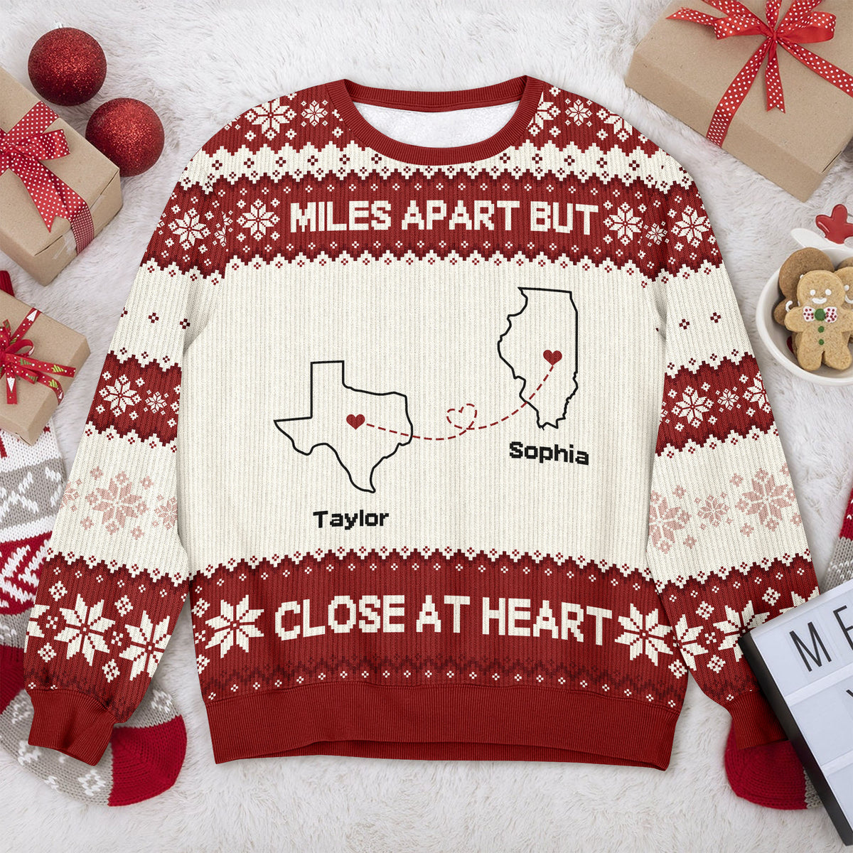 Personalized Long Distance State Map Ugly Sweater For Couple, Family & Friends LM32 895811