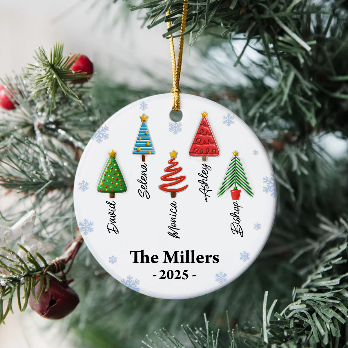 Personalized Family Christmas Tree 3D Inflated - Personalized Circle Ceramic Ornament LM32 895899
