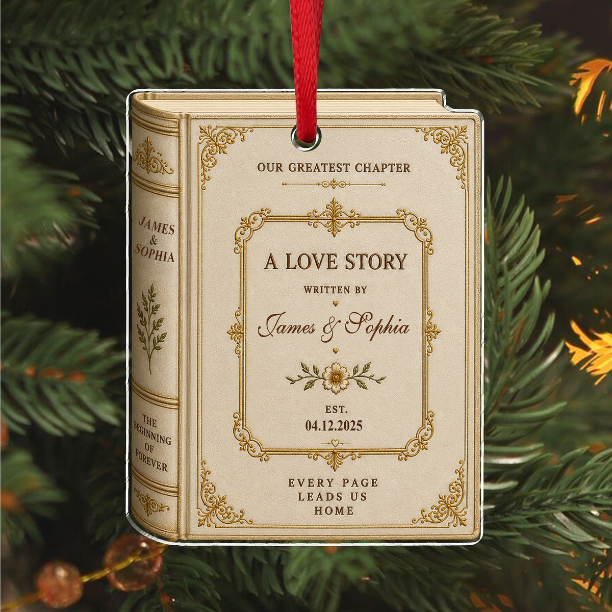 Personalized Love Story Christmas Ornament – Custom Couple Names & Date Book Ornament, Anniversary Wedding Gift TH10 170707