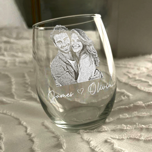 Custom Couple Portrait Photo Engraved Stemless Wine Glass, Gift For Valentine's Day, Wedding Anniversary HO82 900748